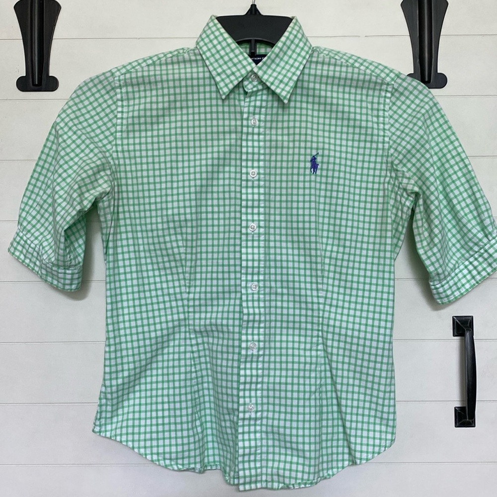 Ralph Lauren Sport Short Sleeve Button Up Oxford - Green/White - 6